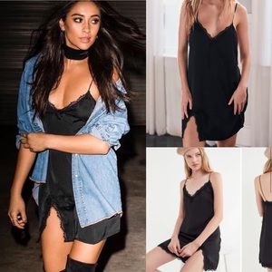 UO Out From Under Stardust black slip dress